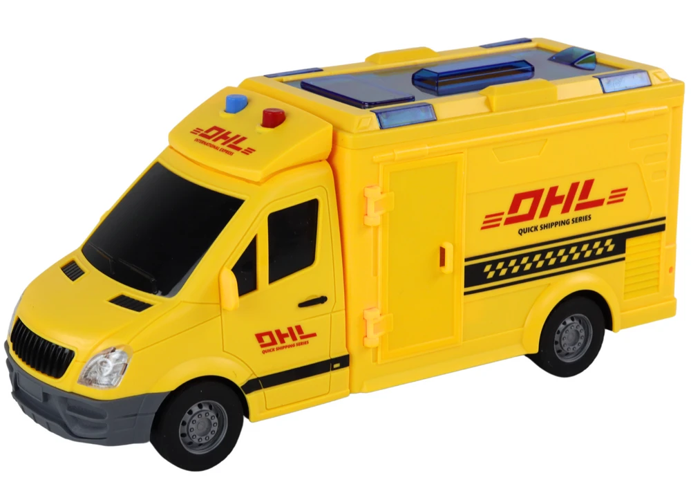 Automobilis DHL su garsais ir šviesom, geltonas