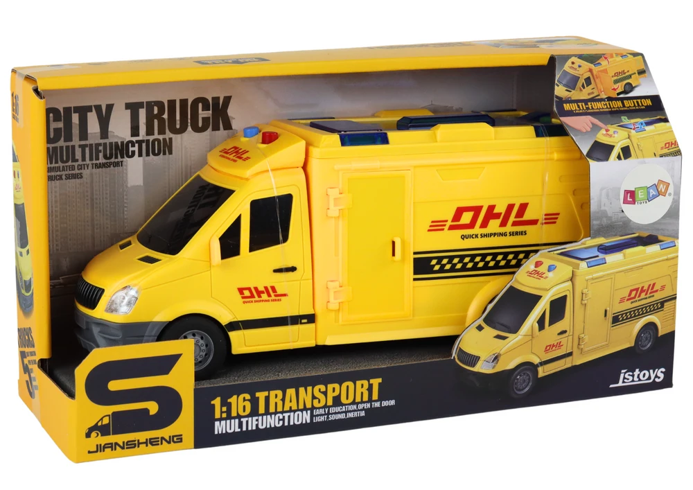 Automobilis DHL su garsais ir šviesom, geltonas