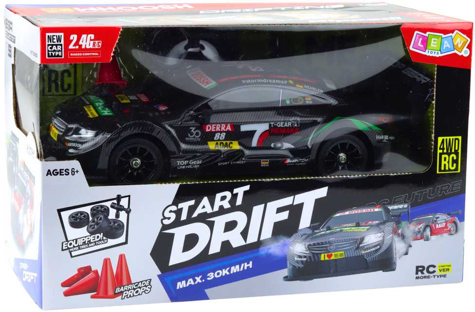 Automobilis Drift Car RC su priedais, 30 km/h, 1:16, juodas