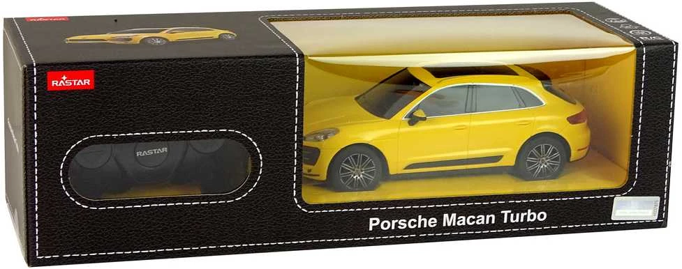 Automobilis Porsche Macan Turbo su nuotolinio valdymo pultu, geltonas