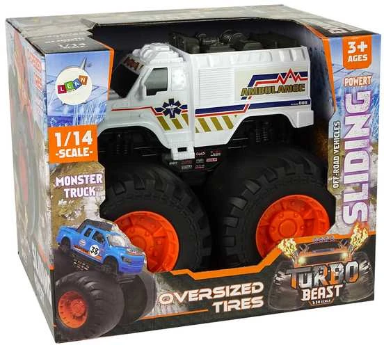 Automobilis su dideliais ratais, baltas