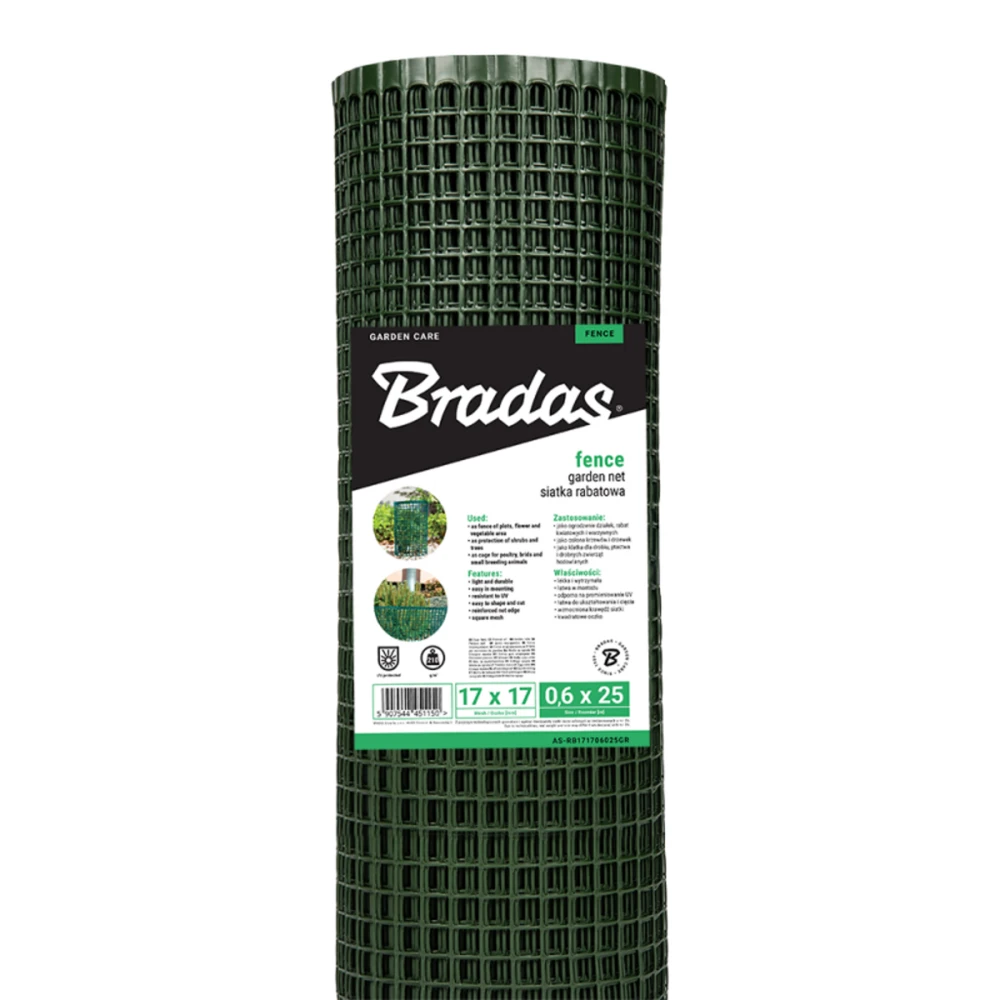 Bradas sodo tinklas, 17x17 mm,1.0x50 m (210 g/m²), žalias