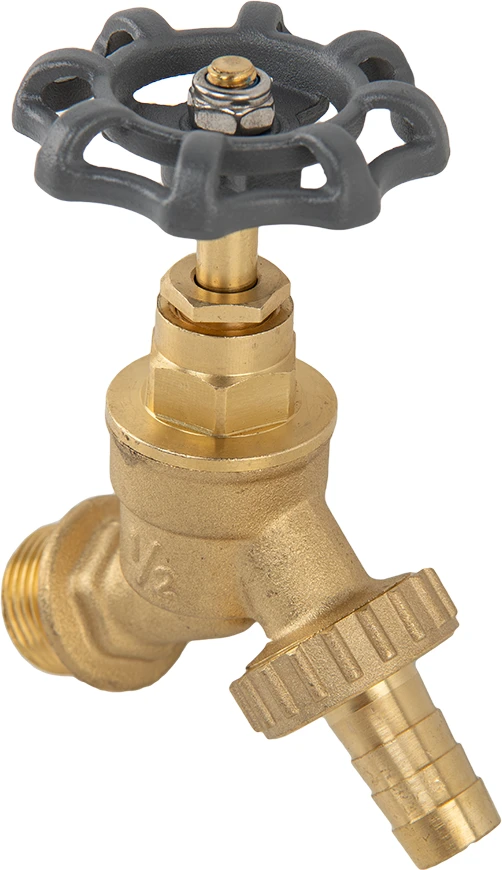 Čiaupas 1/2" x 3/4" išor.sr su vožtuvu ir jungtimi 13 mm žarnai Bradas ROUND HANDLE, žalvaris
