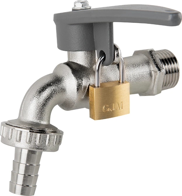 Čiaupas 1/2" x 3/4" išor.sr su vožtuvu ir jungtimi 13 mm žarnai Bradas SIDE LOCK, Brass/Nickel
