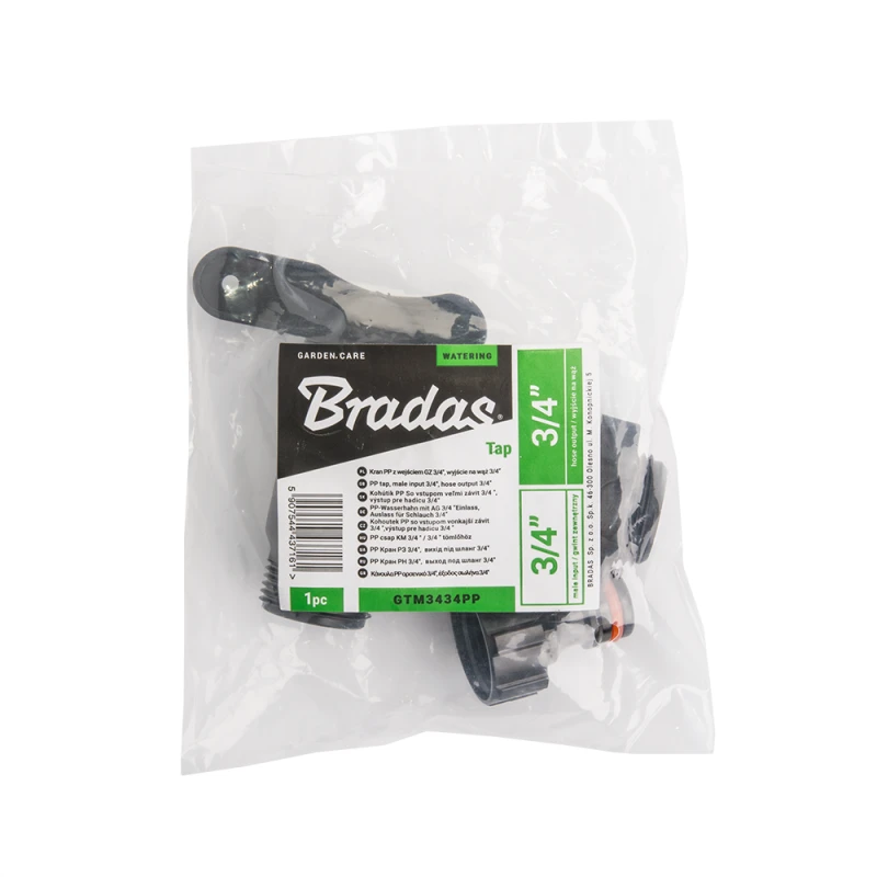 Čiaupas PP 3/4" išor.sr. Bradas su 3/4'' išor.sr. + nipelis, Juodas