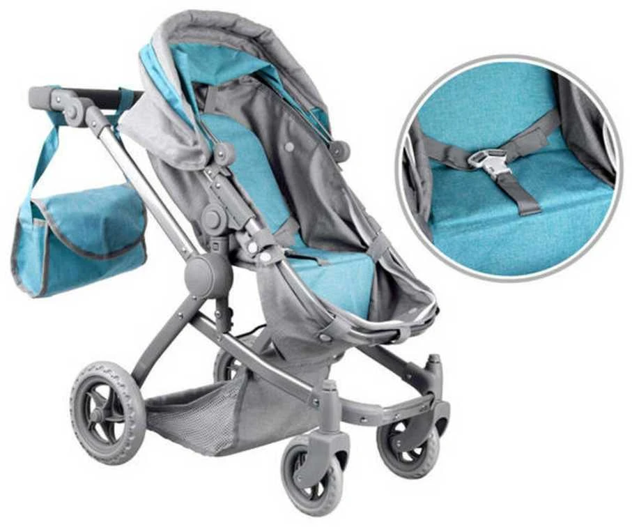 Daugiafunkcinis vežimėlis 4in1 lėlėms, pilkas/melsvas
