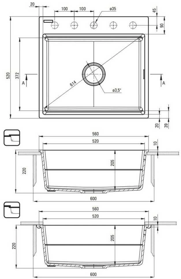 Deante granitinė virtuvinė plautuvė su magnetais Deante Magnetic ZRM_G10A, Metallic graphite