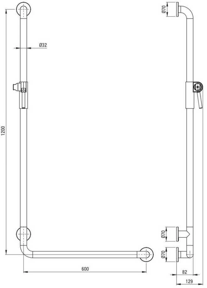 Deante Lehnen vonios kambario rankena su dušelio laikikliu, kairinė, 60/120 cm, Steel