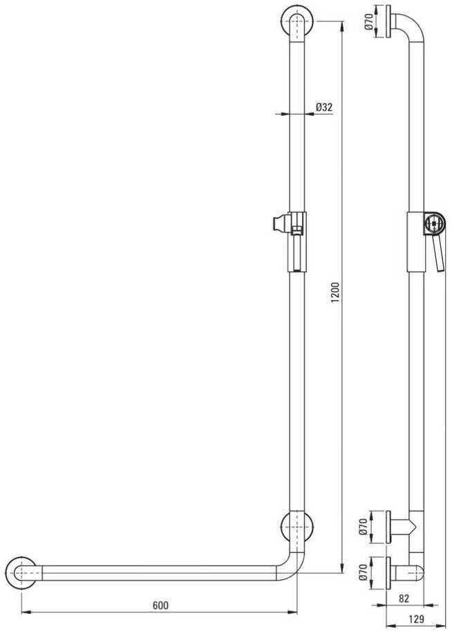 Deante Lehnen vonios kambario rankena su dušelio laikikliu, dešininė, 60/120 cm, Steel