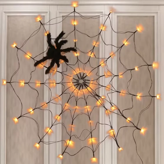 Dekoratyvinė lempučių girlianda Voratinklis 70 LED, oranžinė