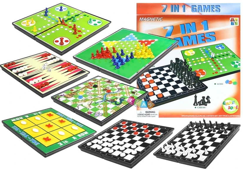 Lean Toys Magnetinės žaidimų lentos rinkinys 7 viename šachmatų Ludo Backgammon juodraščiai aprašymas - Prekės nuotrauka