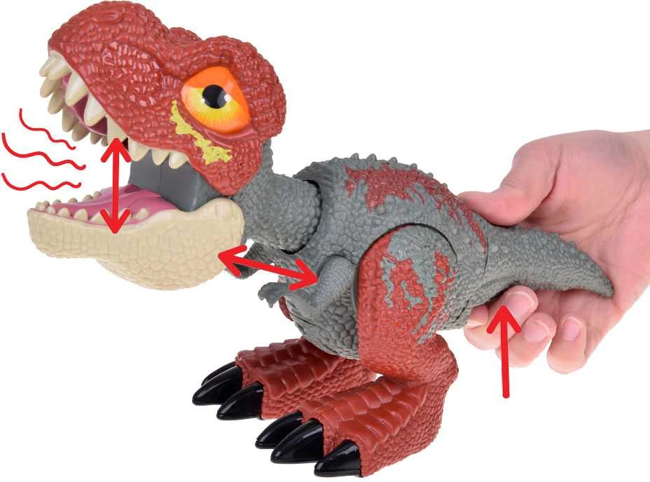Dinozauras Tyrannosaurus Rex su garso ir šviesos efektais, raudonas