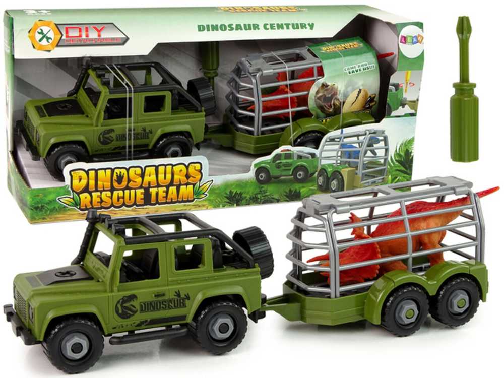 Dinozaurų transportavimo automobilis su dinozauru ir atsuktuvu, žalias