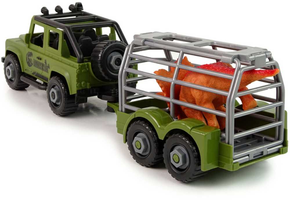 Dinozaurų transportavimo automobilis su dinozauru ir atsuktuvu, žalias