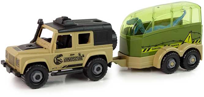 Dinozaurų transportavimo automobilis su dinozauru ir atsuktuvu