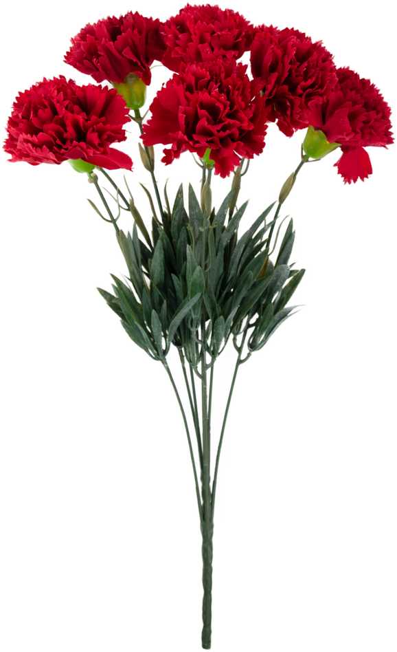 Dirbtinių gvazdikų puokštė, 7 vnt., raudona
