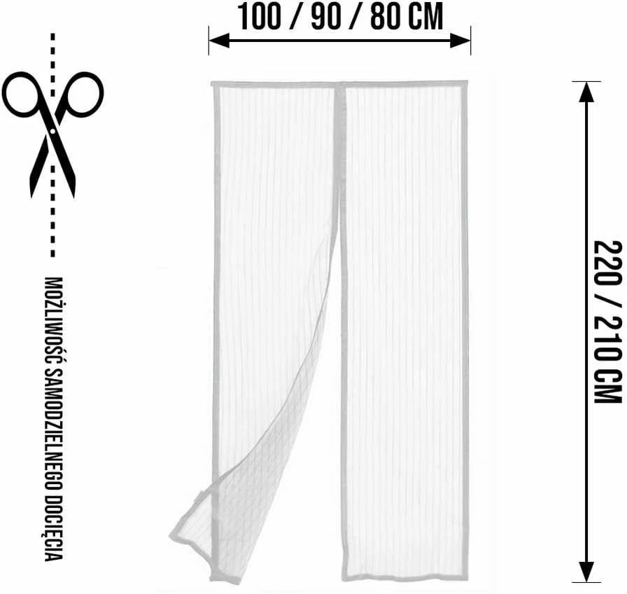 Durų tinklelis nuo vabzdžių su magnetais, 80/90/100 x 210/220 cm, baltas