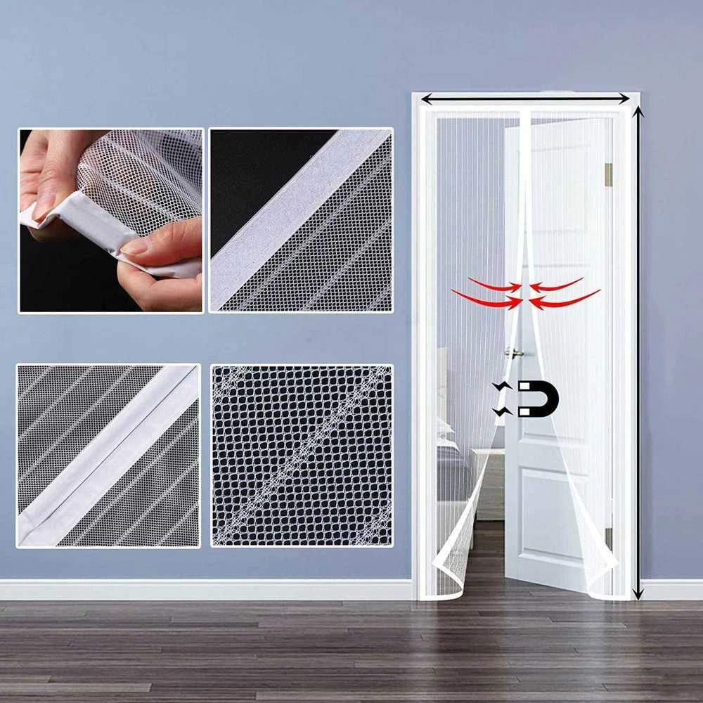Durų tinklelis nuo vabzdžių su magnetais, 80/90/100 x 210/220 cm, baltas