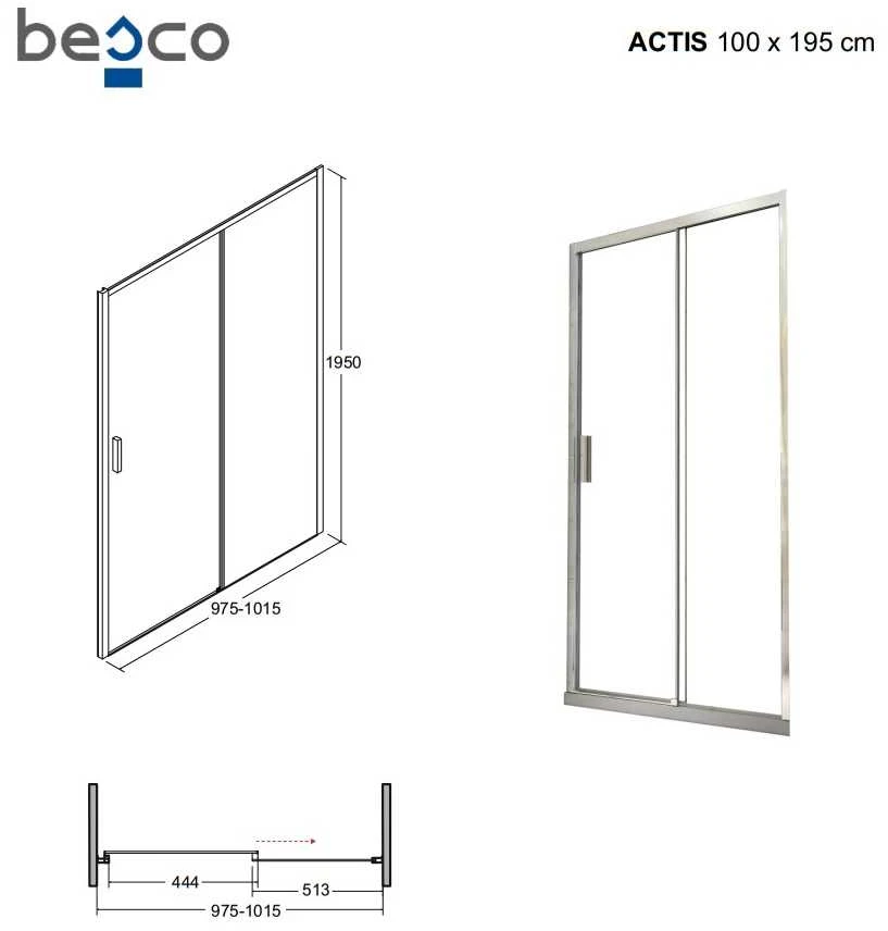 Dušo durys Besco Actis Chrome, 100 x 195 cm