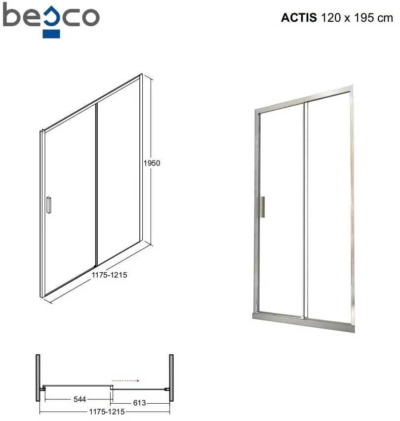 Dušo durys Besco Actis Chrome, 120 x 195 cm