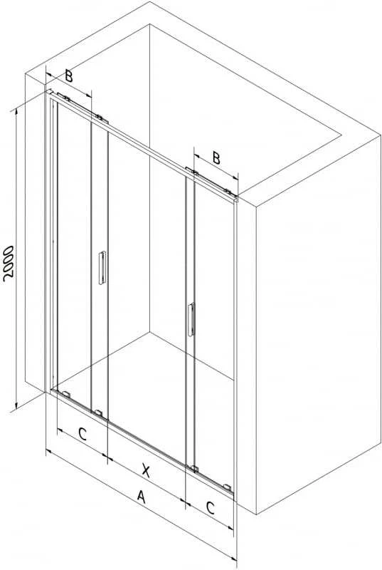 Dušo durys Mexen Exo, stumdomos, 130 cm, transparent/chrome