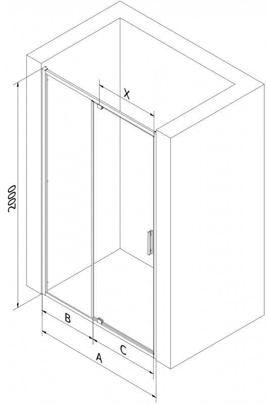 Dušo durys Mexen Exo, varstomos, 140 cm, transparent/chrome