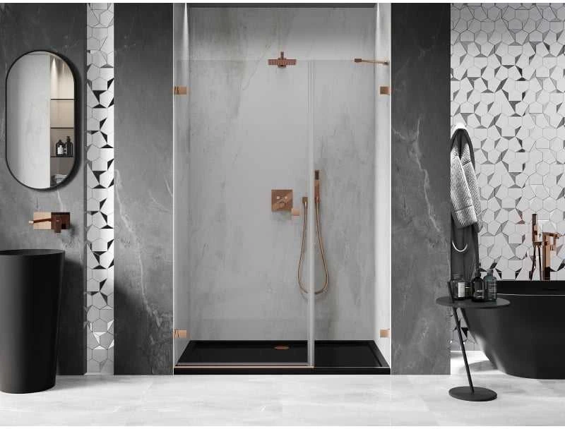 Dušo durys Mexen Lunar-B, kairė, 135 cm, transparent/brushed copper