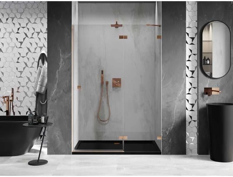 Dušo durys Mexen Lunar, dešininės 130 cm, transparent/brushed copper