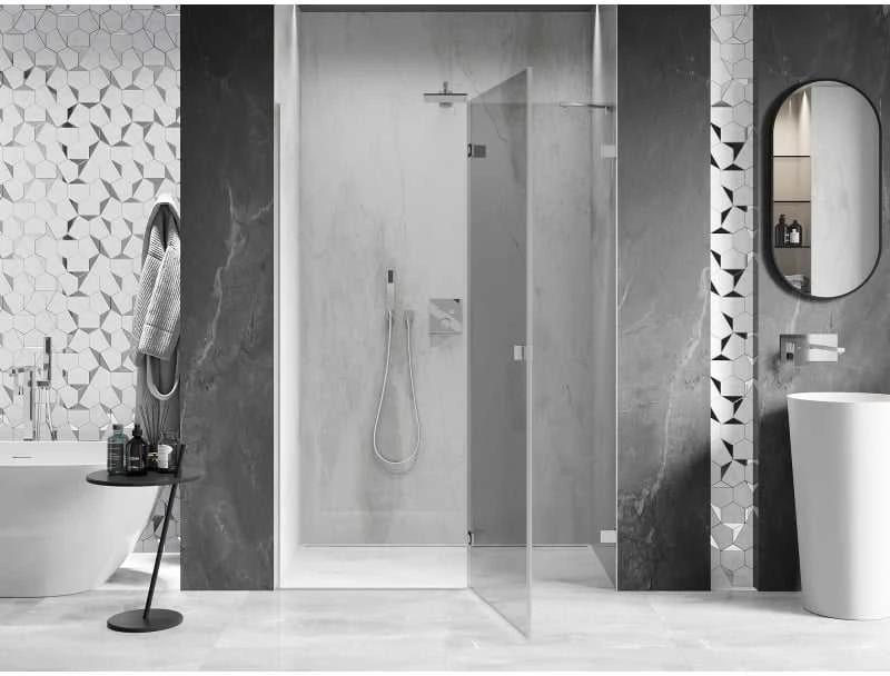 Dušo durys Mexen Lunar, dešininės, 130 cm, transparent/brushed nickel