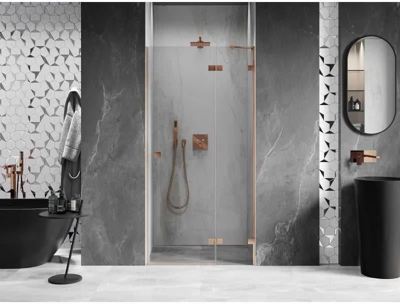 Dušo durys Mexen Lunar, dešininės 85 cm, transparent/brushed copper
