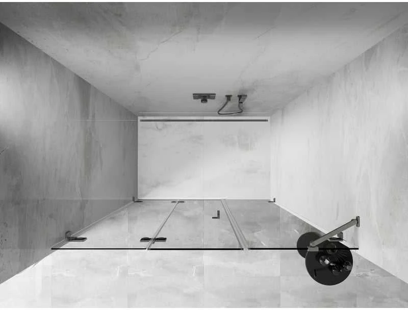 Dušo durys Mexen Lunar-F, sulankstomos, kairė, 130 cm, transparent/brushed nickel