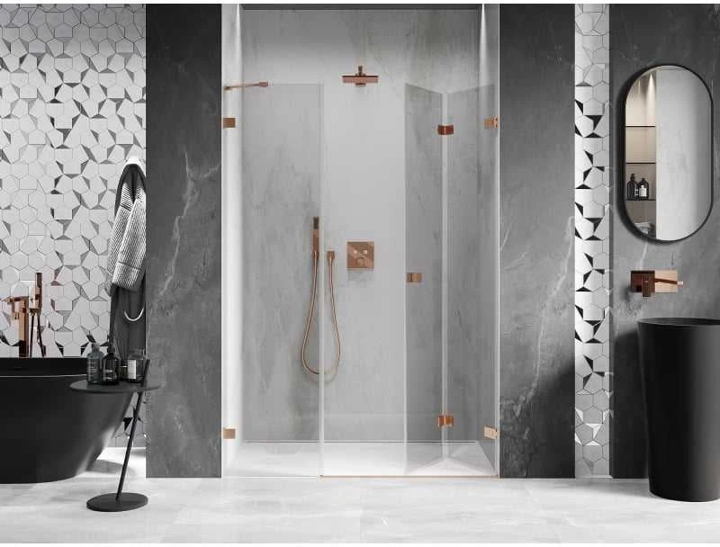 Dušo durys Mexen Lunar-F, sulankstomos, dešinė, 150 cm, transparent/brushed copper