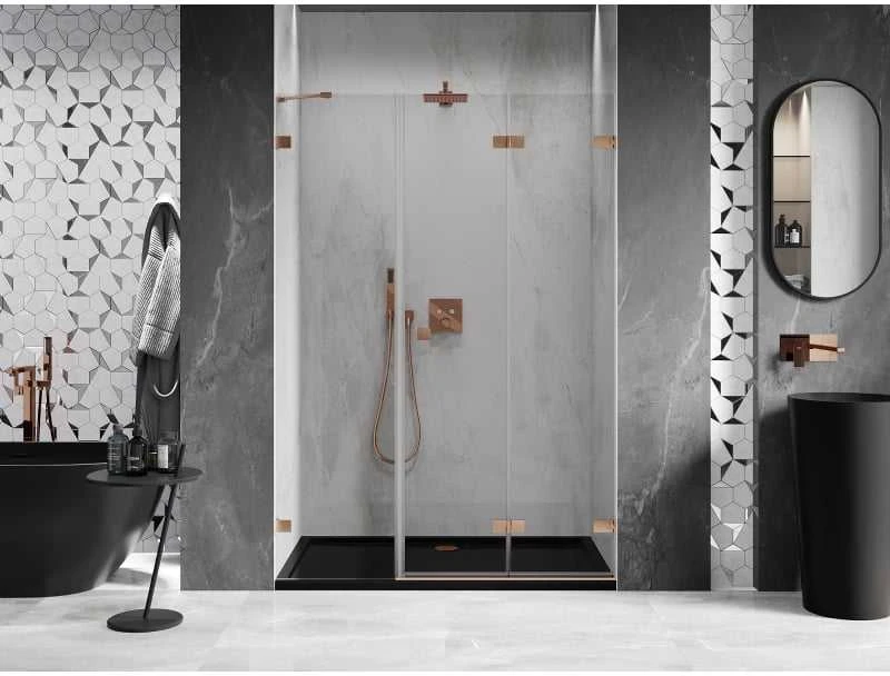 Dušo durys Mexen Lunar-F, sulankstomos, dešinė, 135 cm, transparent/brushed copper