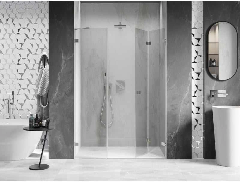 Dušo durys Mexen Lunar-F, sulankstomos, dešinė, 140 cm, transparent/brushed nickel