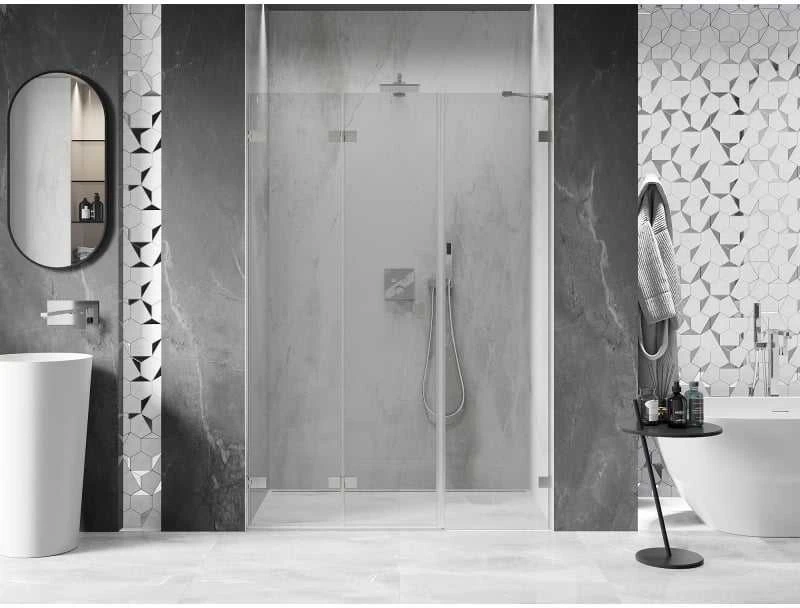 Dušo durys Mexen Lunar-F, sulankstomos, kairė, 110 cm, transparent/brushed nickel