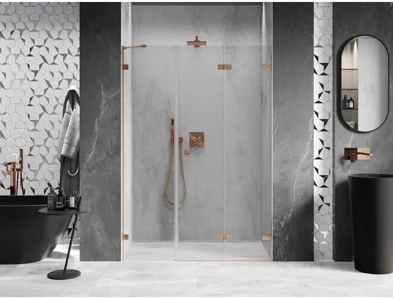 Dušo durys Mexen Lunar-F, sulankstomos, dešinė, 135 cm, transparent/brushed copper