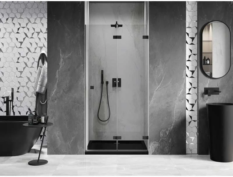 Dušo durys Mexen Lunar-F, sulankstomos, dešinė, 80 cm, transparent/juodas