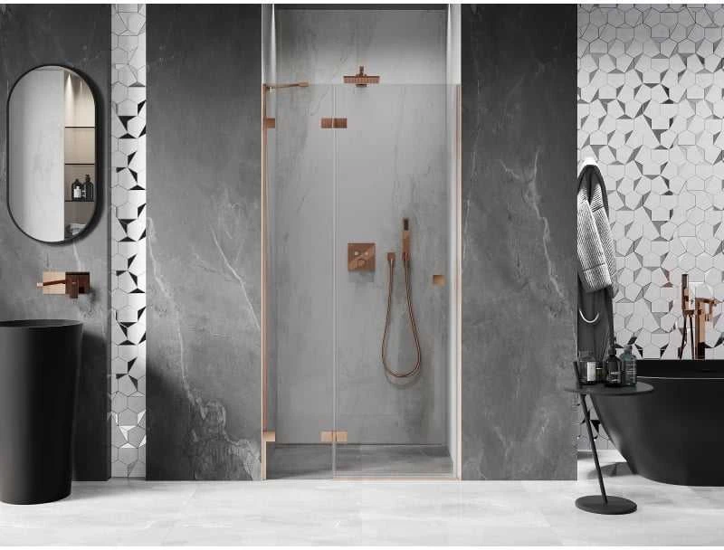 Dušo durys Mexen Lunar, kairinės, 115 cm, transparent/brushed copper