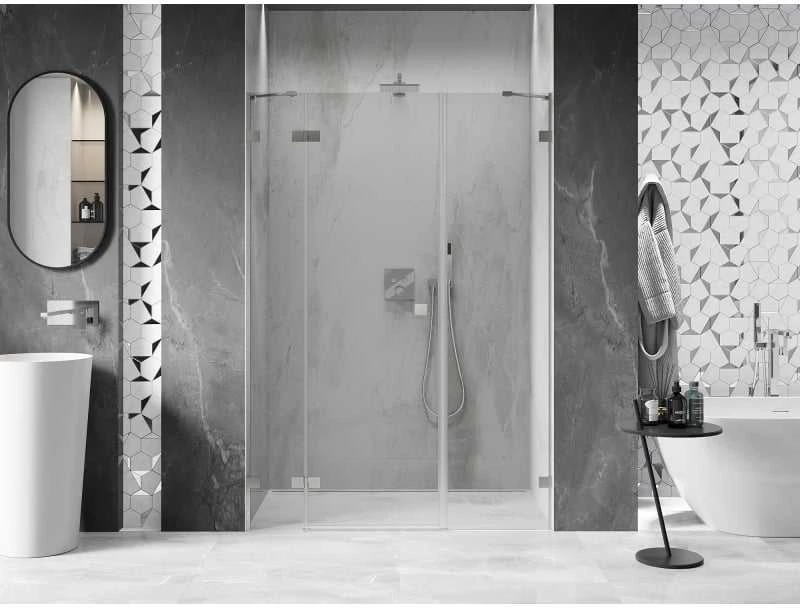Dušo durys Mexen Lunar, kairinės, 130 cm, transparent/brushed nickel