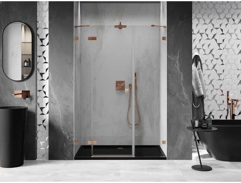 Dušo durys Mexen Lunar, kairinės, 135 cm, transparent/brushed copper