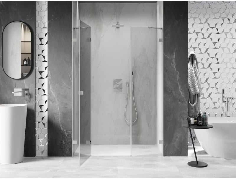 Dušo durys Mexen Lunar, kairinės, 155 cm, transparent/brushed nickel