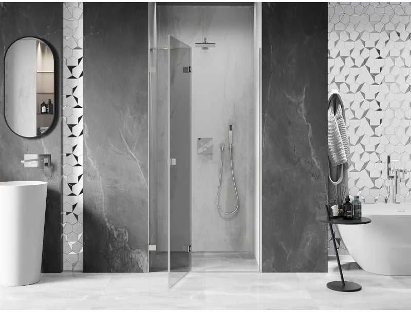 Dušo durys Mexen Lunar, kairinės, 85 cm, transparent/brushed nickel