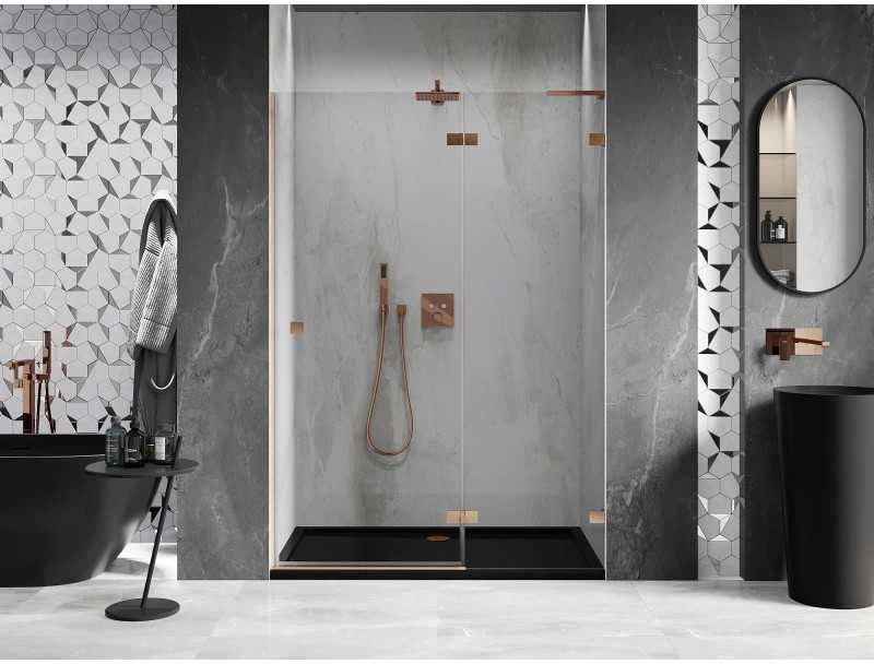 Dušo durys Mexen Lunar L, dešinė, 135 cm, transparent/brushed copper