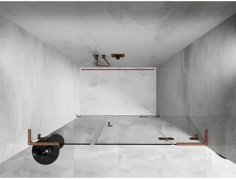 Dušo durys Mexen Lunar L, dešinė, 140 cm, transparent/brushed copper