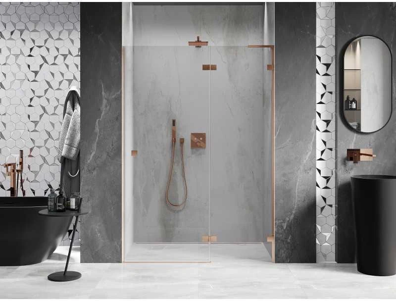 Dušo durys Mexen Lunar L, dešinė, 140 cm, transparent/brushed copper