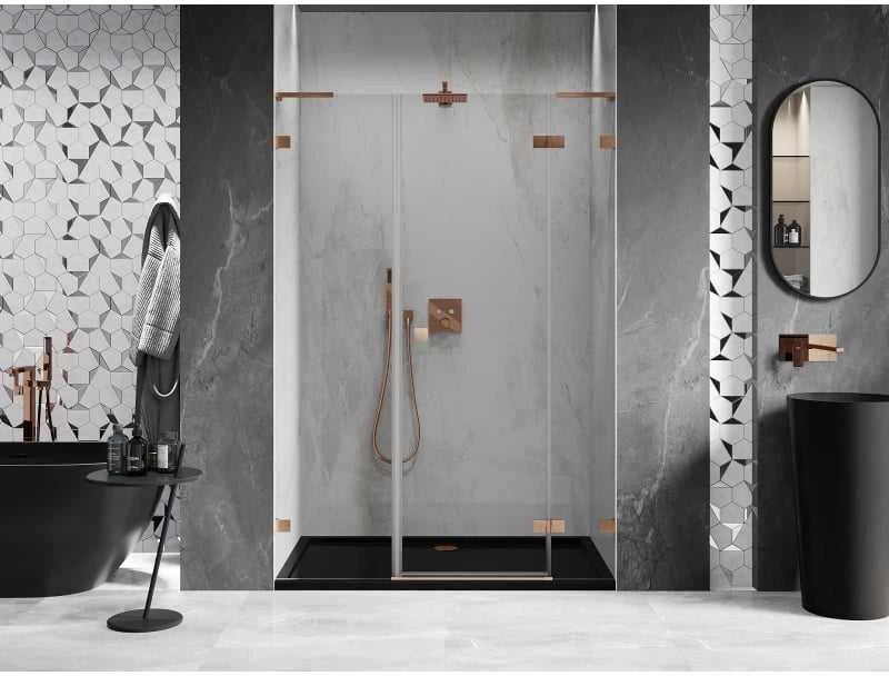 Dušo durys Mexen Lunar L, dešinė, 140 cm, transparent/brushed copper