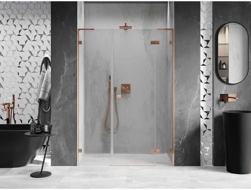 Dušo durys Mexen Lunar L, dešinė, 145 cm, transparent/brushed copper