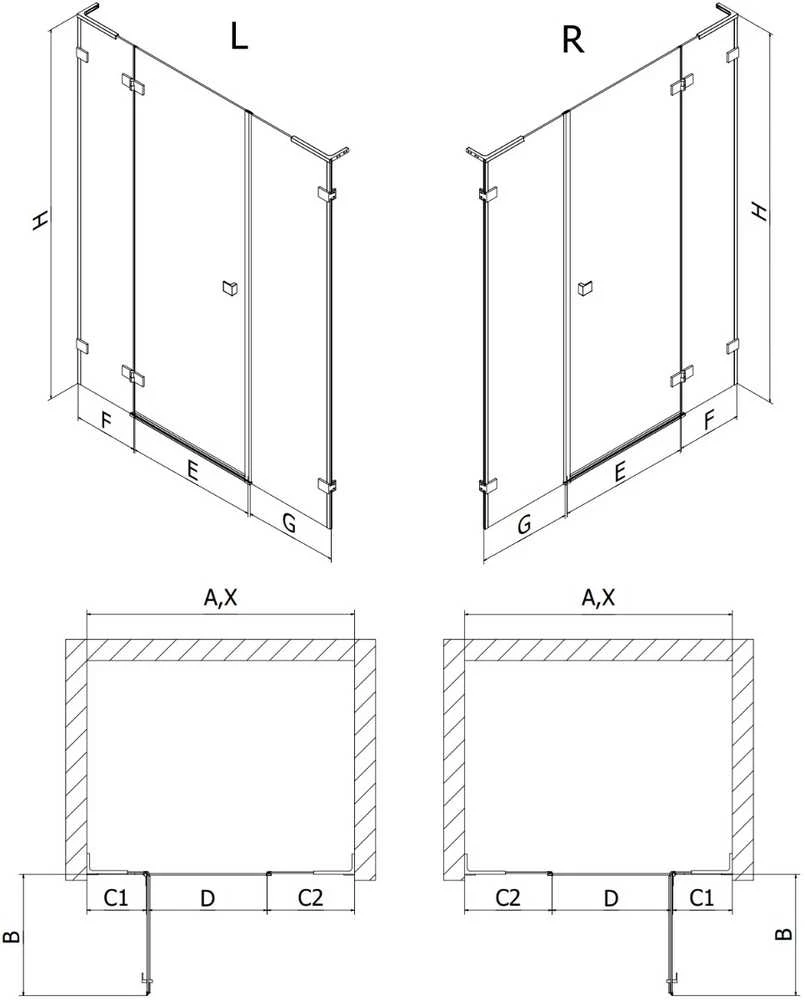 Dušo durys Mexen Lunar L, dešinė, 150 cm, transparent/chrome