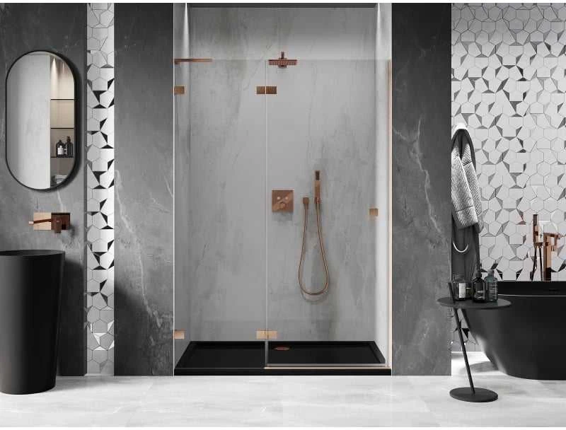 Dušo durys Mexen Lunar L, kairė, 135 cm, transparent/brushed copper