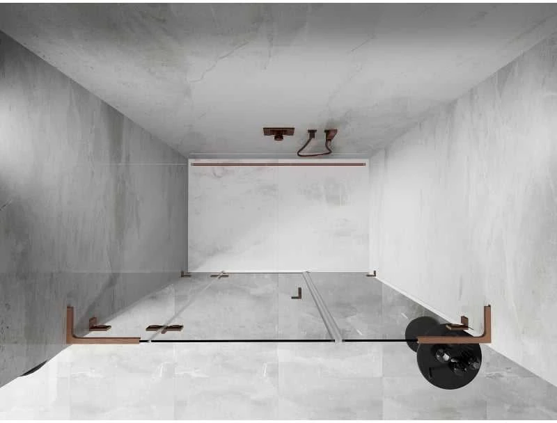 Dušo durys Mexen Lunar L, kairė, 135 cm, transparent/brushed copper